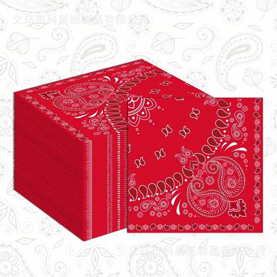 腰果花Red Bandana红色印花派对野餐餐巾纸牛仔派对一次性纸巾