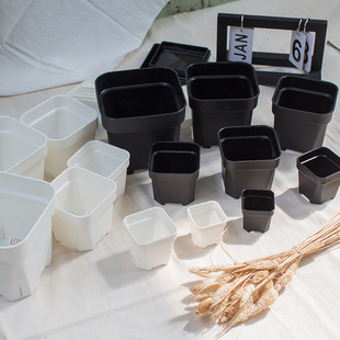 工厂花盆塑料方盆简约加厚方形园艺多肉小方黑色白色多肉花盆