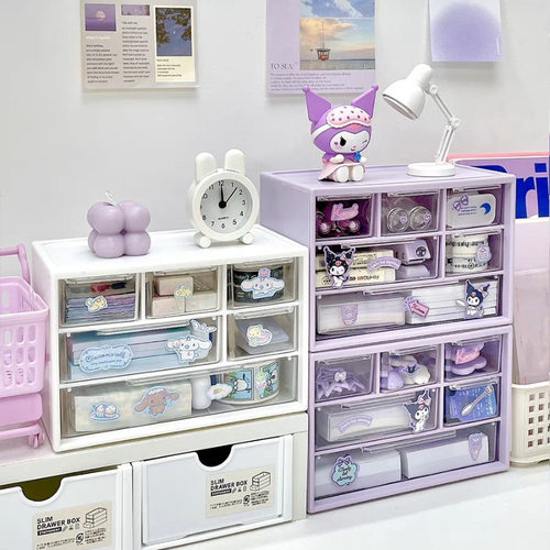 新款六宫格抽屉式收纳盒 学生宿舍防尘化妆品首饰杂物整理盒