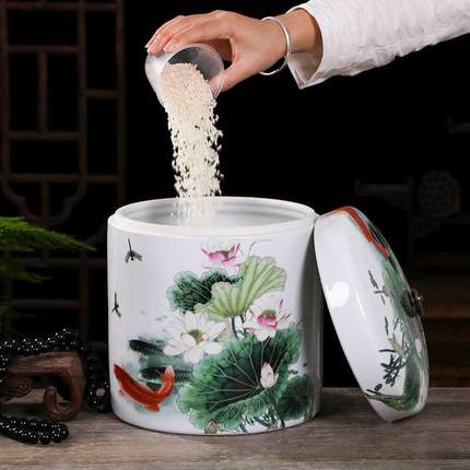 景德镇陶瓷米缸10斤装米桶带盖密封罐储米箱储米罐家用面粉桶宝优
