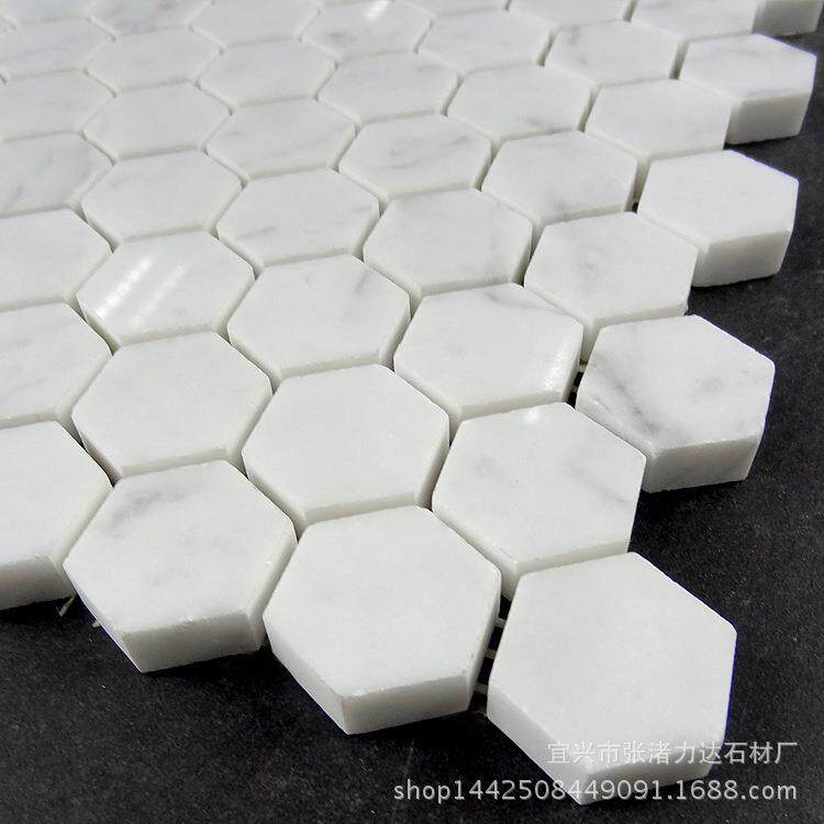 大理石马赛克卡拉拉白色小六角厨房卫生间阳台吧台内外墙贴墙地砖