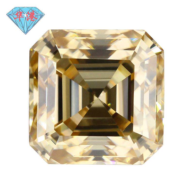 华港宝石 香槟色正方倒角车平莫桑石裸石戒面 莫桑裸钻合成碳硅石
