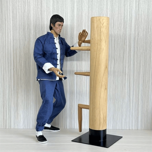 1/6李小龙可动人偶套装头雕木人桩蓝色唐装鞋子 兵人配件手办收藏