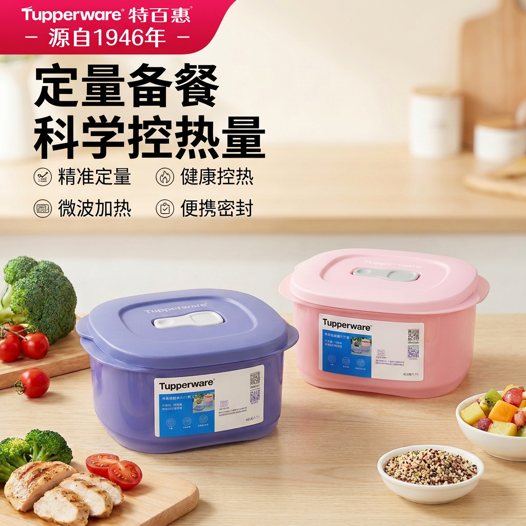 特百惠新款微波层叠饭盒大容量带饭神器速热防烫把手可微波冷藏