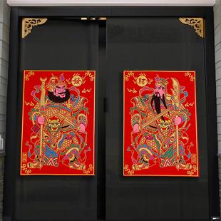 马年植绒洒金门神2026新款春节装饰过年挂画镇宅关公张飞带胶磁吸