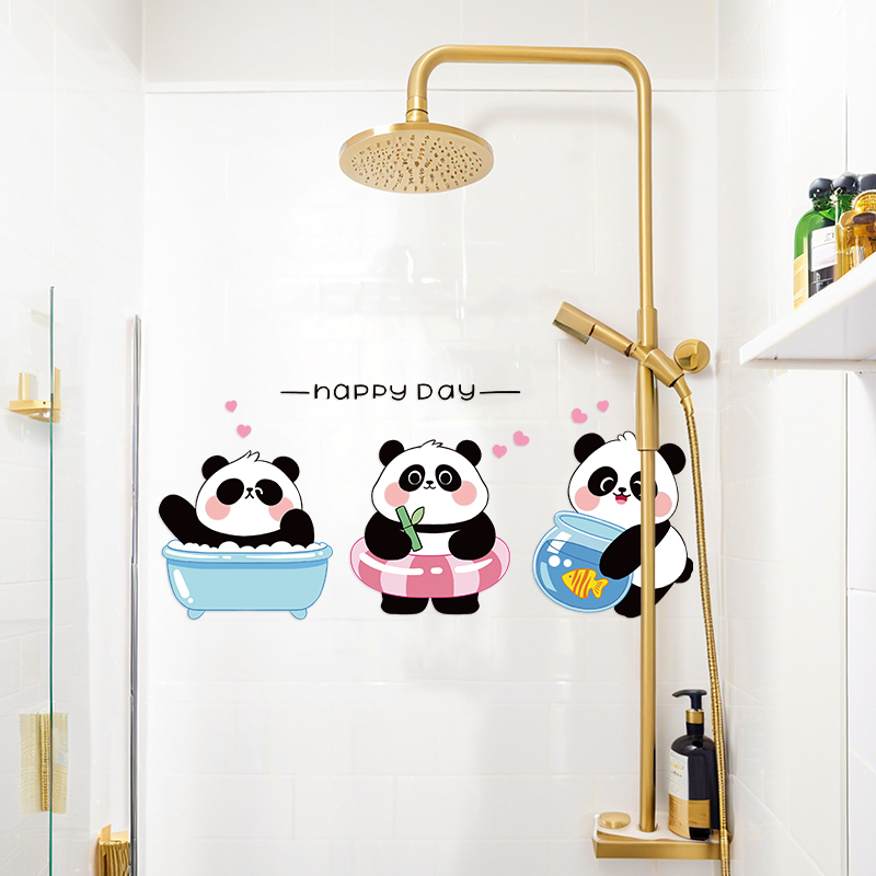 卡通熊猫浴室防水贴纸可爱动物卫生间贴纸防水瓷砖玻璃门镜子装饰