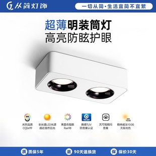 筒灯超薄led护眼双头斗胆灯免F打孔走廊过道吸顶无主灯照明 明装