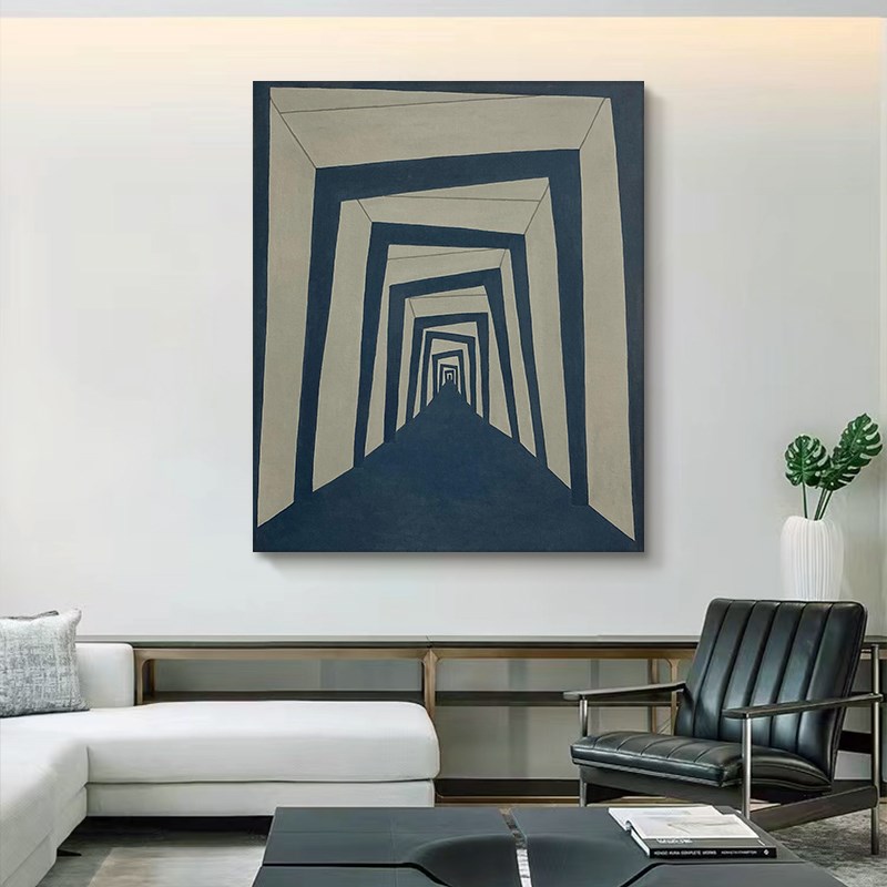 现代简约工业风手绘油画几何抽y象客厅装饰画小众艺术玄关走廊挂图片