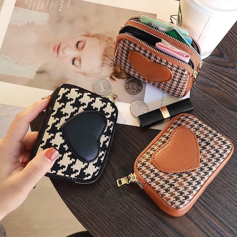 帆布零钱包女士2025新款精致高档迷你爱心双层拉链钥匙硬币小包包