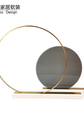 现代简约b灰色亚克力金属圆环屏风大理石摆件轻奢装饰品玄关工艺