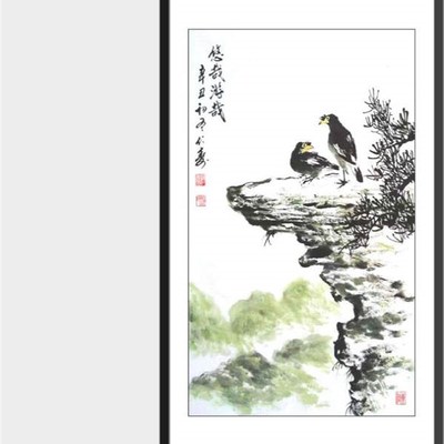 名家手绘宣纸水墨八哥花鸟中堂国字D画装饰玄关客厅书房办公室拍