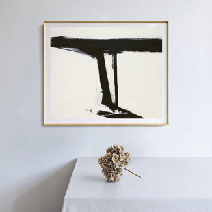 黑白装 饰画抽象油画o样板房餐厅背景墙挂画玄关壁画过道走廊艺术