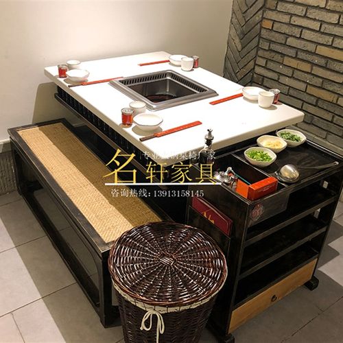 极速网红电磁炉大理石实木串串香无烟净化L下排地排烟火锅烧烤桌