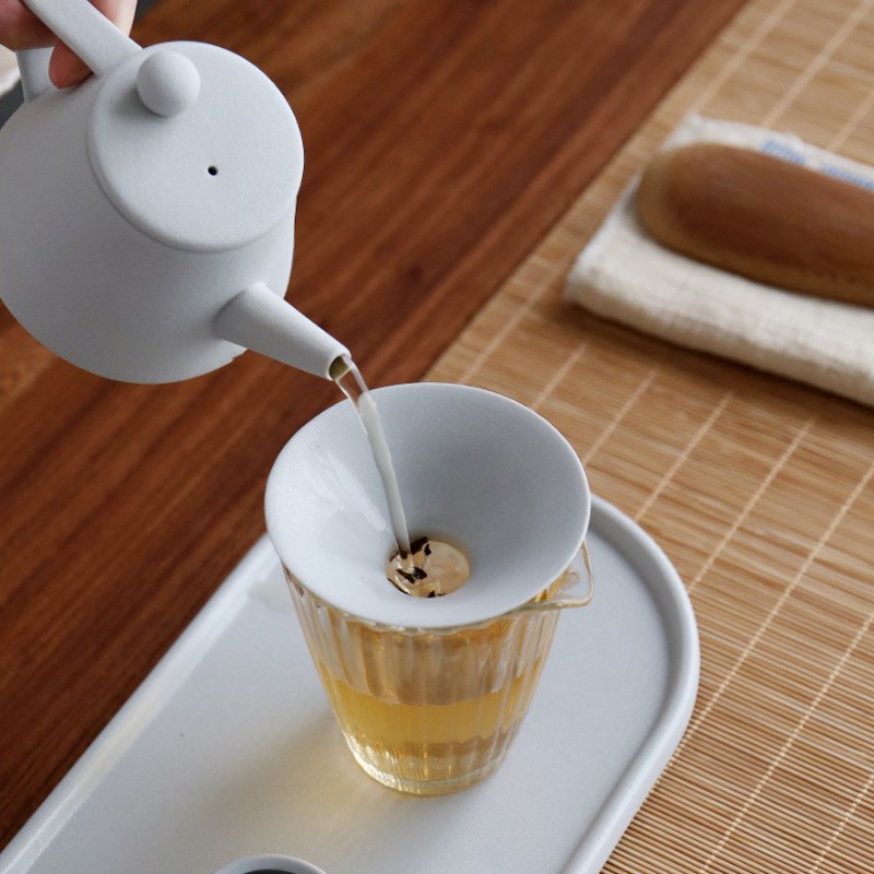 中式远山茶漏陶瓷手o绘粗陶茶滤过滤茶渣器功夫茶具配件细网茶斗
