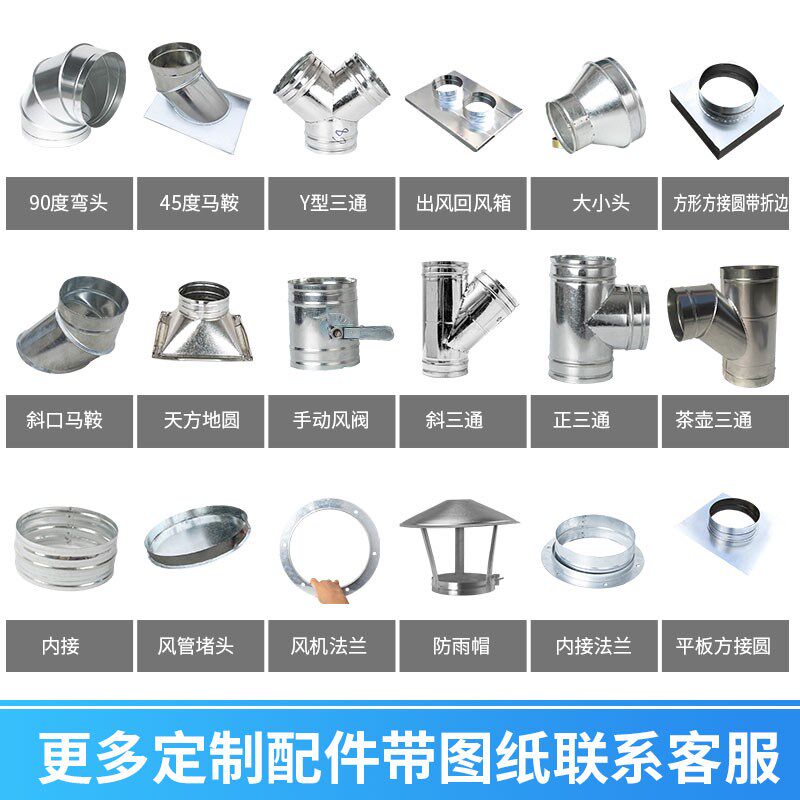 白铁皮大小头螺旋风管接头换气扇通风管道变径异径内接转换变径