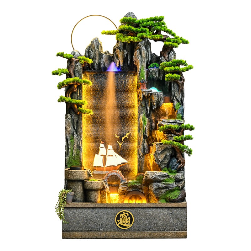 水幕墙假山流水摆件循环水景观办公室屏风招财装饰风W水轮落地喷