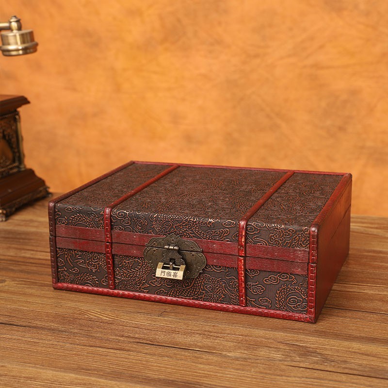 复古精致收纳g盒木质带锁钥匙首饰发簪储物盒密码方形小盒子木箱