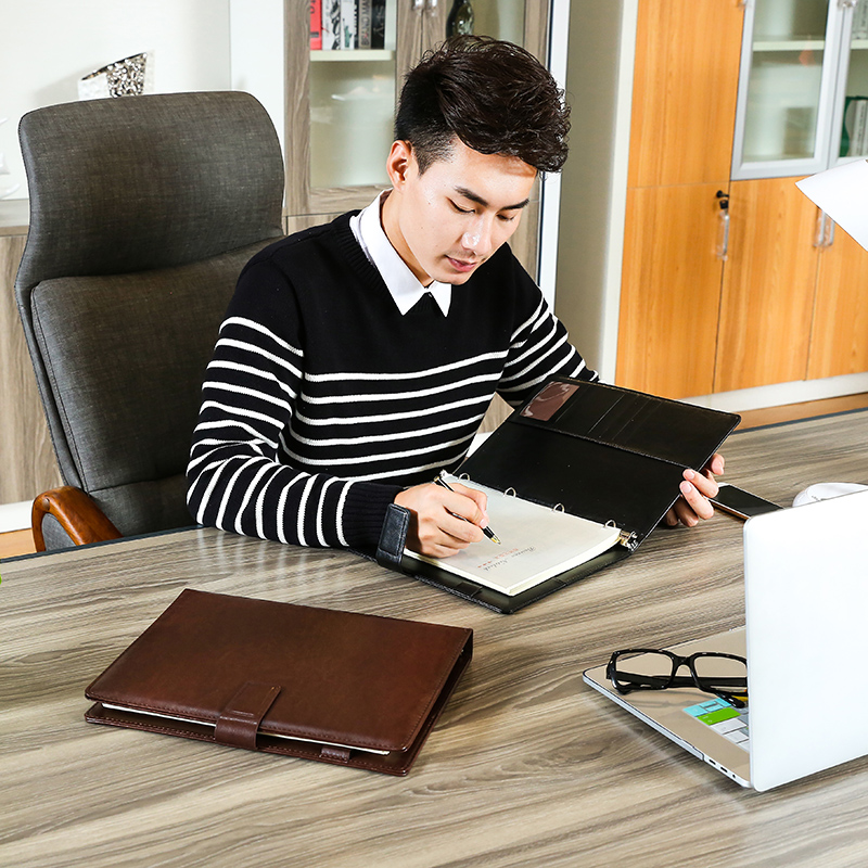 活页笔记本ac4大本子厚硬壳特大号简约商务办公皮面记事本文具可