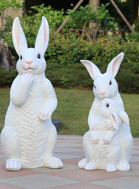 花园兔子摆件大号落地园林景观兔子装饰I花园庭院大白兔玻璃钢雕