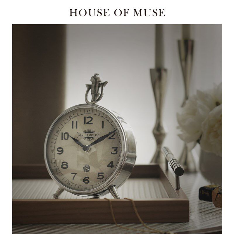 缪斯家欧式复古钟表座钟书桌卧室床头柜摆件轻奢客厅时钟装饰摆台