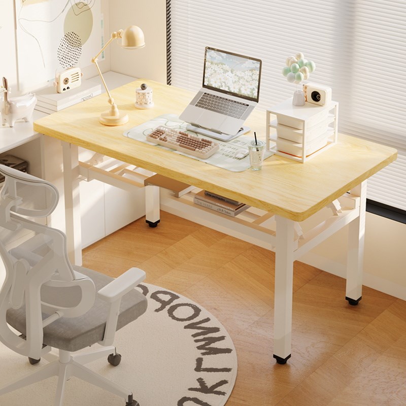奶油风折叠桌子长方形培训桌简易学习写字桌家用台式电脑桌办公桌