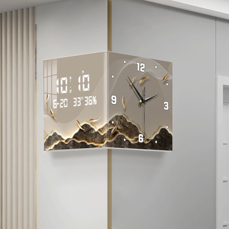 九鱼图客厅转角时钟电子钟202z4新款万年历双面挂钟创意壁灯钟表