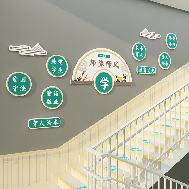 教师办公室文化墙面贴纸布置装饰学校园师德风辅导育培训机构背景