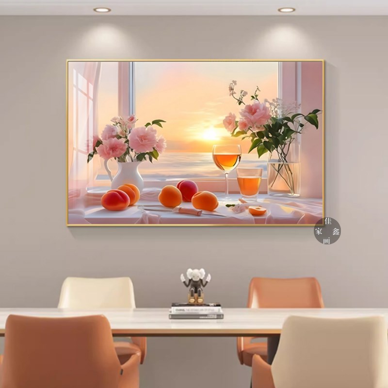 轻奢餐厅装饰画夕阳海景客厅沙发背景墙挂画酒店饭U厅墙上装饰壁
