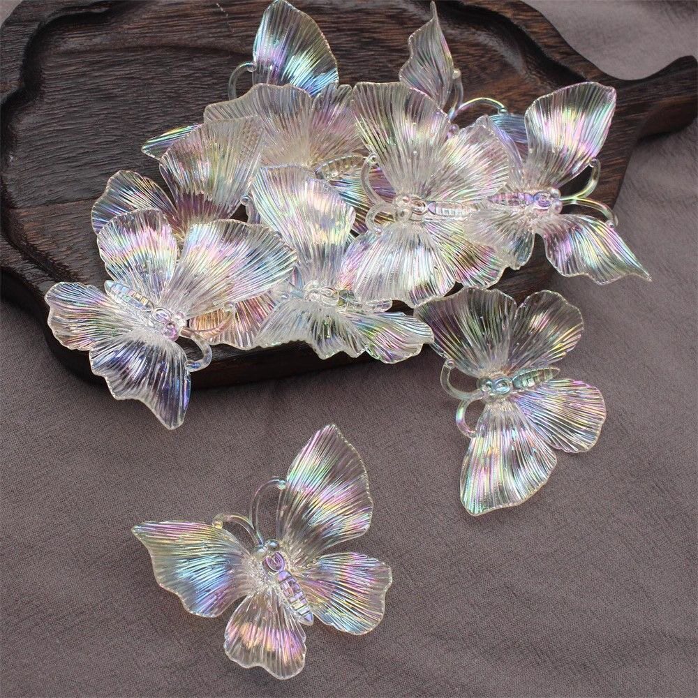 50*60mm亚克力AB彩凤尾蝶新娘装饰头饰DIY发饰配件手机链车挂材料