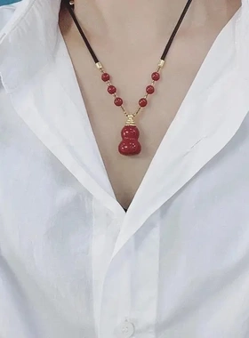 葫芦时尚百搭休闲葫芦锁骨链紫金砂朱砂光面葫芦吊坠五福吊坠绳
