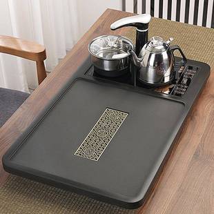 家用办公简约茶工厂 台整块乌金茶盘全自动茶炉一体茶石具套装