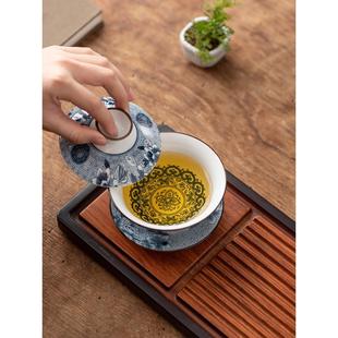 盖碗青花旅行茶具套装 便携式 户外随身简约快客杯一壶四杯功夫茶杯