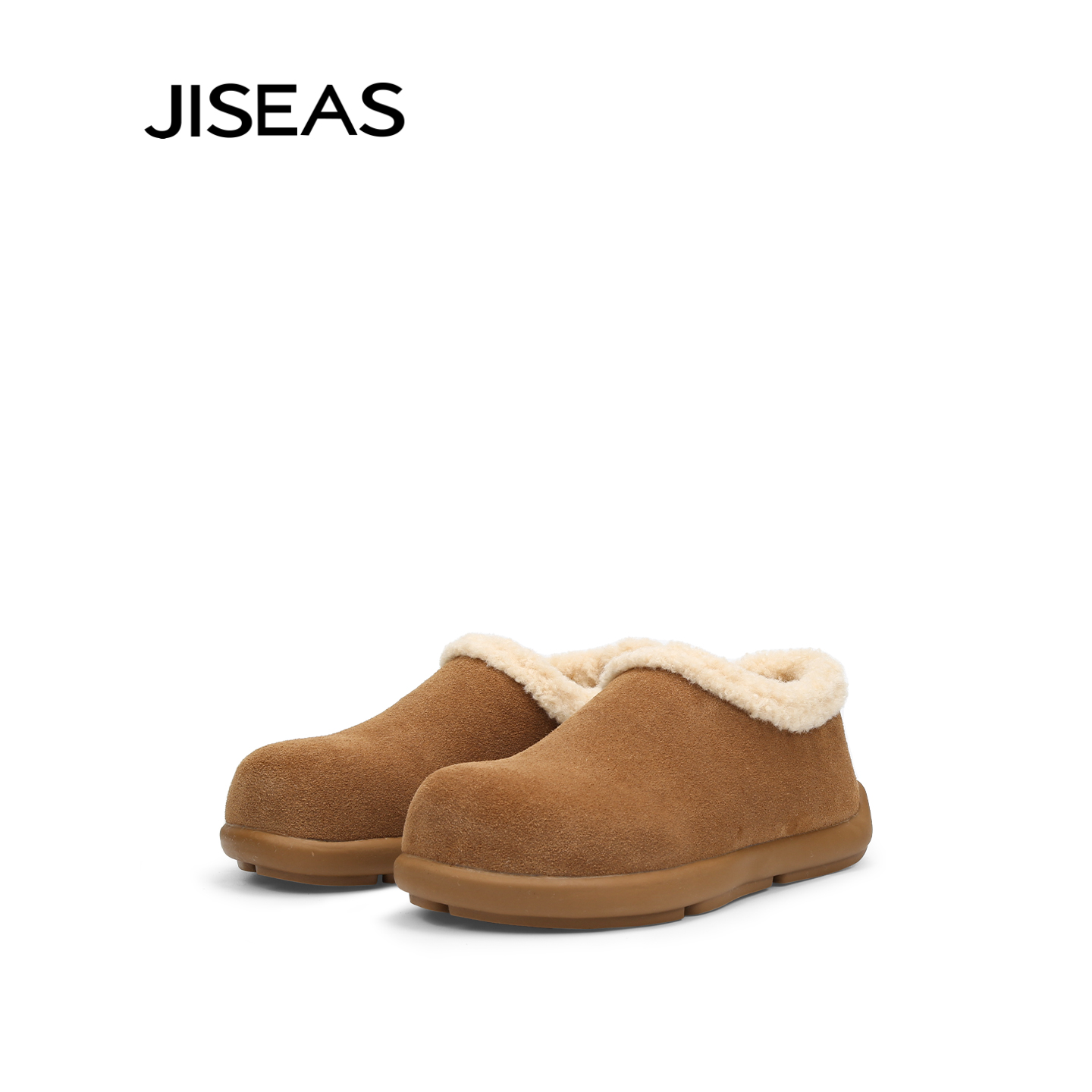 JISEAS复古休闲勃肯鞋2025新款秋冬真皮保暖毛毛鞋一脚蹬加绒棉鞋