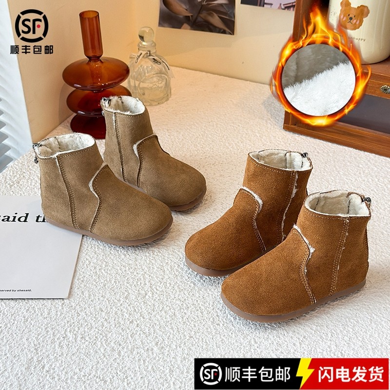 真皮女童勃肯靴秋冬季新款儿童加绒保暖短皮靴女宝马丁靴防滑棉靴