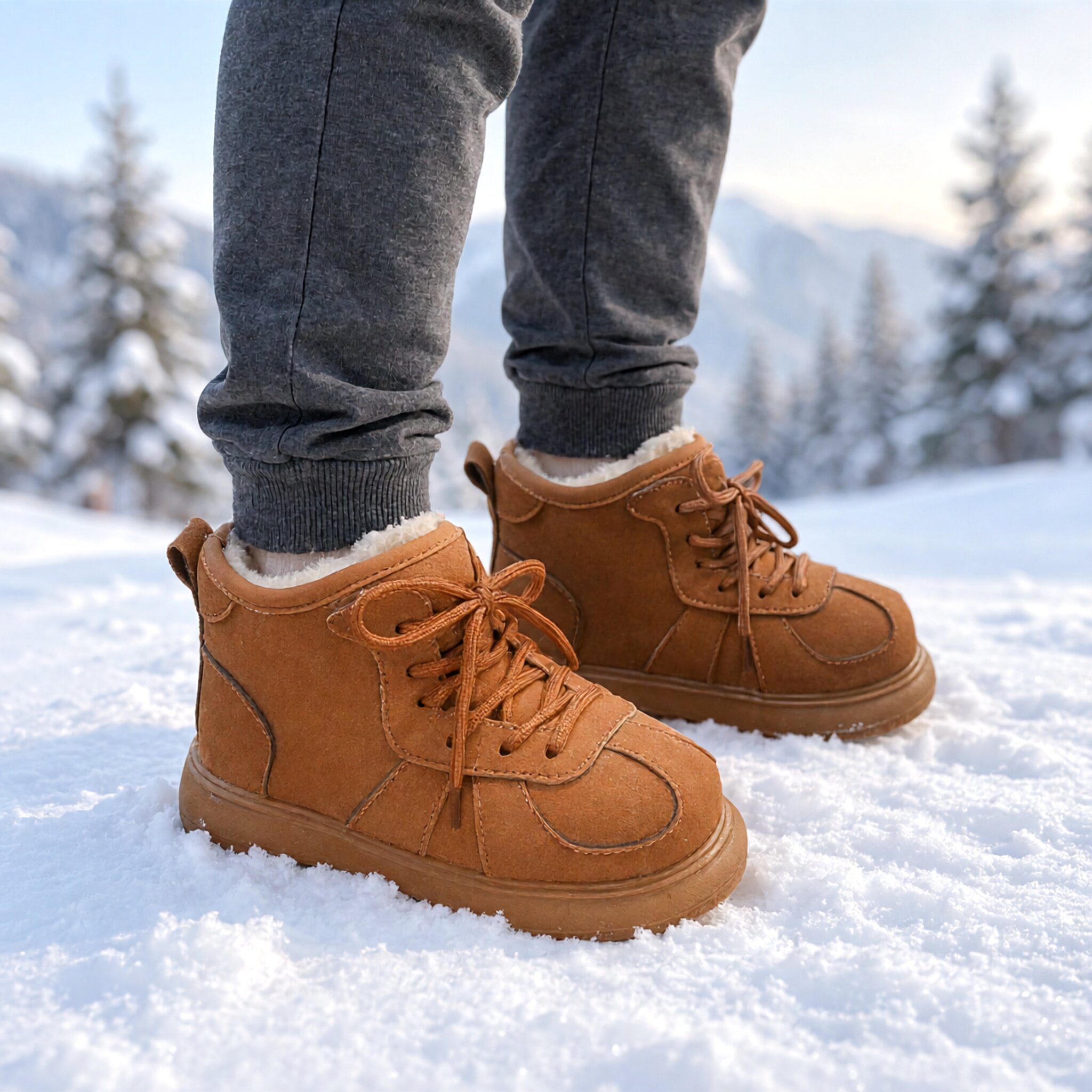 真皮女童冬季加绒防滑雪地靴