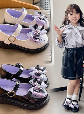真皮女童皮鞋新款蝴蝶结儿童库洛米公主鞋中大童时尚软底表演单鞋