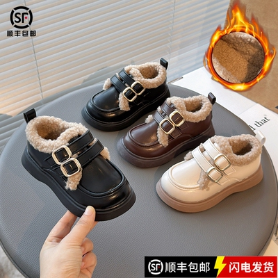 真皮女童英伦风加绒乐福鞋小皮鞋