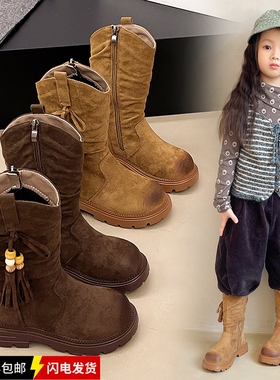 女童皮靴冬季新款儿童加绒高筒靴洋气小女孩公主长靴防滑保暖棉靴