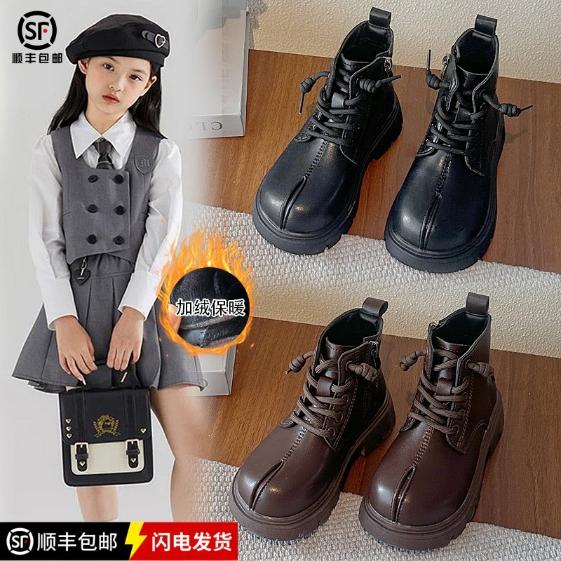 真皮女童马丁靴秋冬季新款加绒儿童短靴洋气女宝公主靴保暖皮靴子