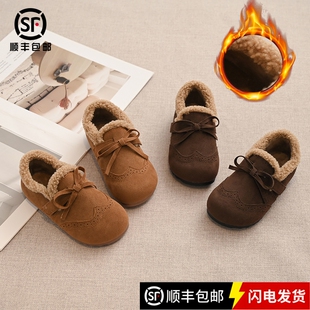 真皮女童棉鞋冬季新款加绒保暖儿童勃肯鞋洋气女宝公主防滑毛毛鞋