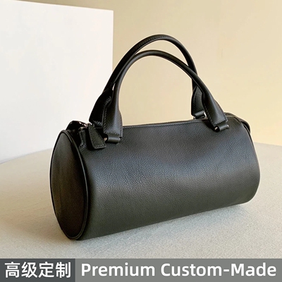 高定版本ROW风格Edith小牛大号皮笔筒包圆筒手提包黑色考拉灰