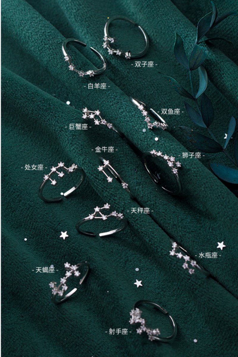十二星座专属戒指女s925纯银开口指环小众高级感韩版小清新镶钻戒
