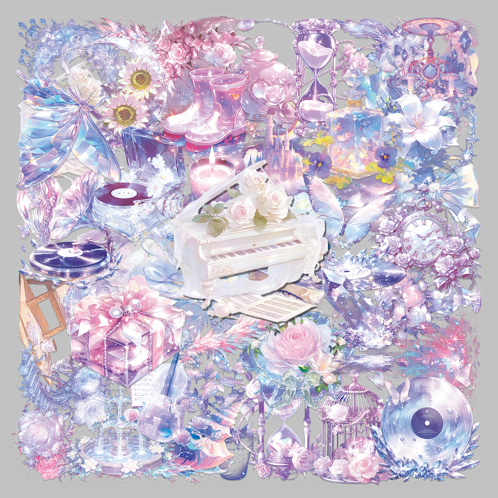 100张梦幻ins水晶透明贴纸高颜值简约少女心咕卡DIY手帐素材防水装饰日记本旅行箱滑雪板平板电脑耳机壳贴纸