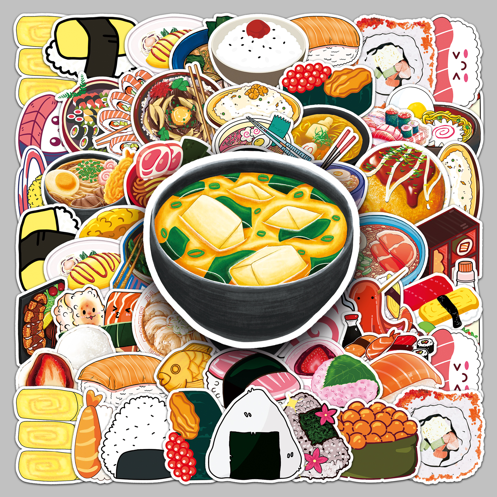 100张日料贴纸章鱼小丸子防水贴