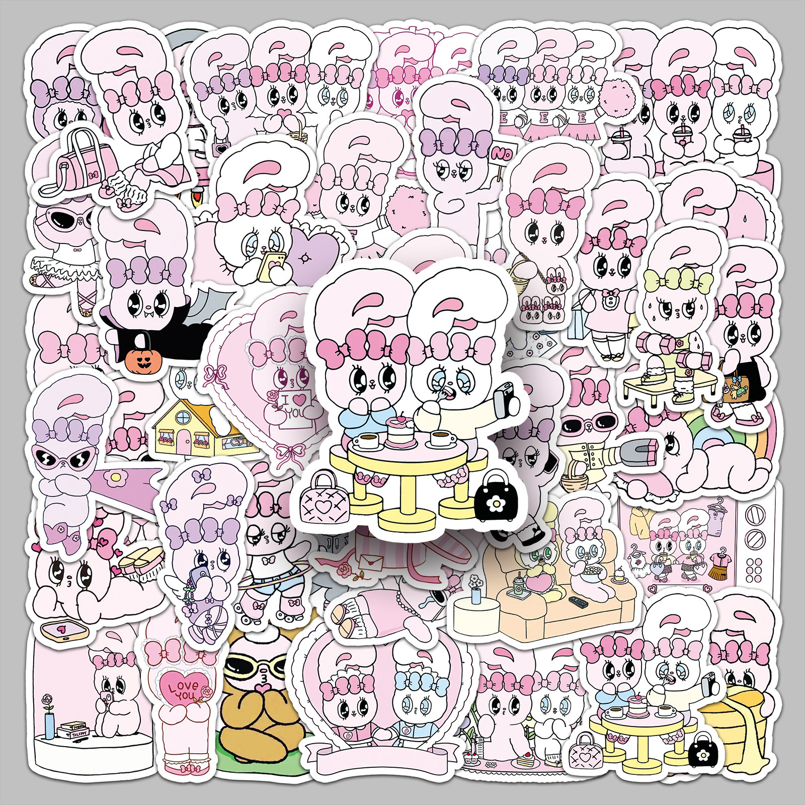 100张可爱艾丝乐小兔贴纸高颜值卡通diy手帐素材装饰防水女生宿舍平板电脑相册水杯滑板吉他头盔文具手机贴纸
