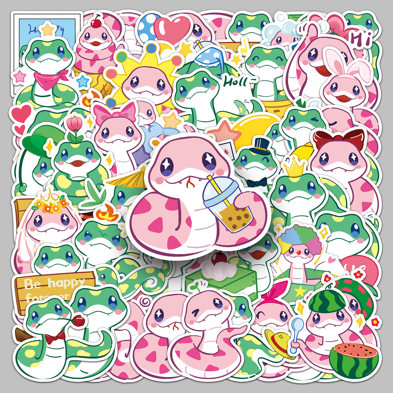 100张原创蛇宝宝可爱卡通贴纸