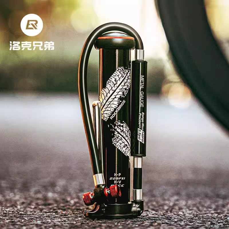 洛克兄弟打气筒带气压表自行车便携z式迷你高压220PSI公路车充气
