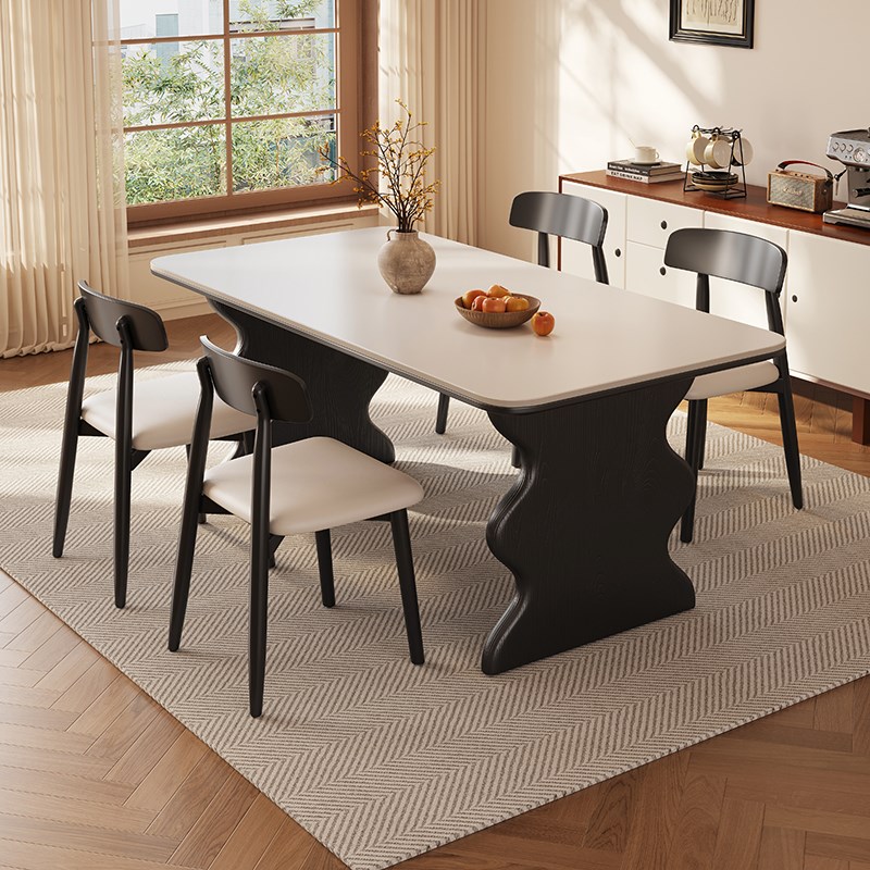 实木岩板餐d桌2025新款家用小户型复古长方形吃饭桌椅组合简约客