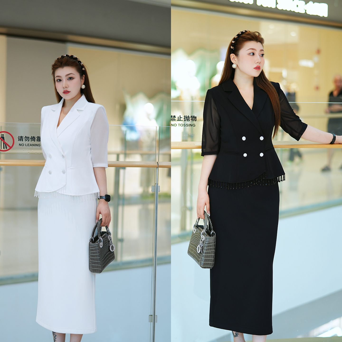 XYD71572/XYD71610高级感气质流苏西装上衣直筒半身裙大码两件套