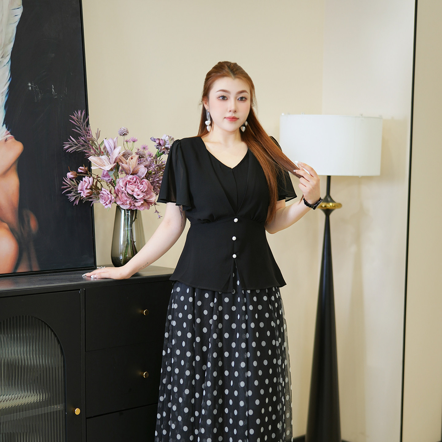 【上衣】XYD71646拼接V领飞飞袖修身时尚透气百搭显瘦薄款大码上,女装/女士精品,大码内搭,淘宝优惠券,粉丝福利购,淘宝优惠卷